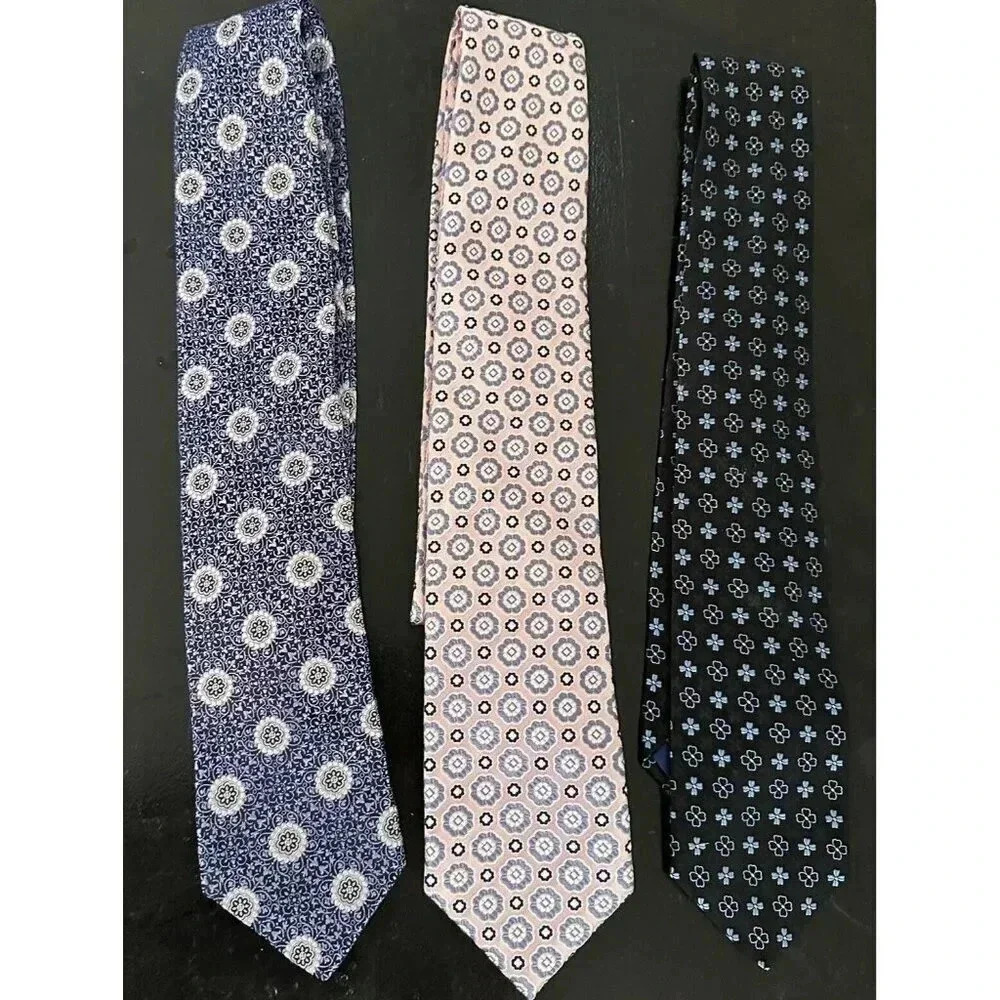 Lot of 3 Mens 100% Silk Ties Assorted Designs Etro Milano, Tasso Ella, Ike Behar
